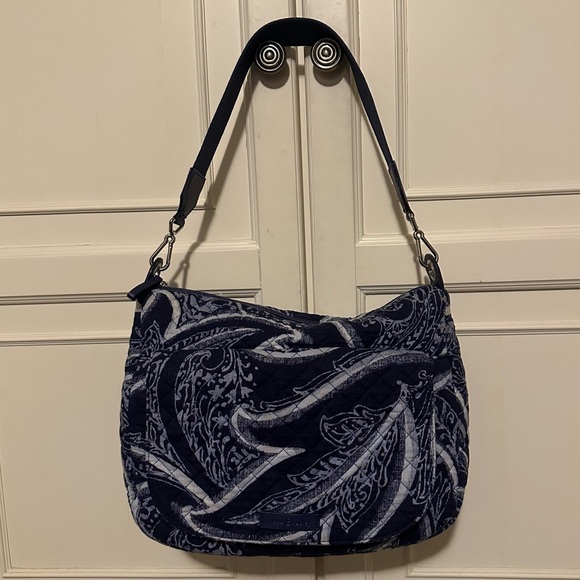 Vera Bradley Blue Leaf Quilted Webbed Strap Shoulder Bag